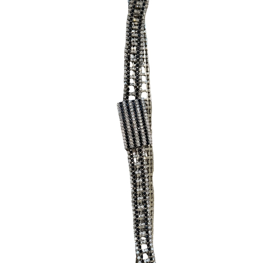 VTG 1950s Rhinestone Belt Silver Tone Black Clear Crystal 34" L Fits 30-32 Waist - Picture 4 of 16